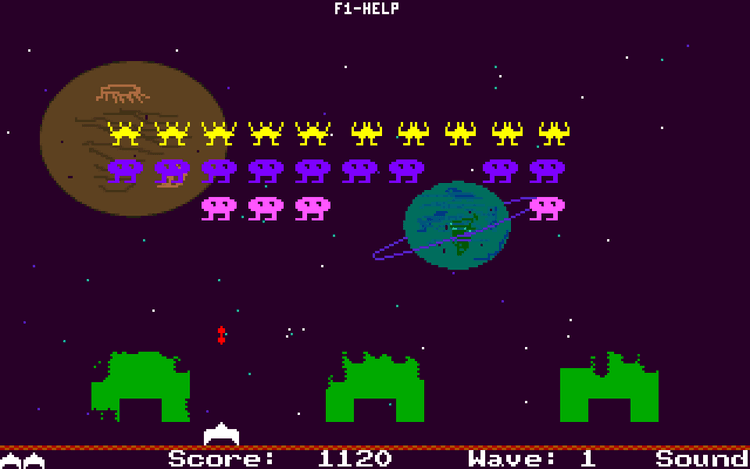 Gameplay screen of Space Invaders (1/4)