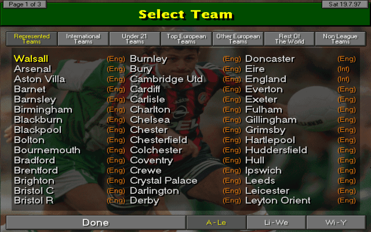 Gameplay screen of Championship Manager: Season 97/98 (3/8)