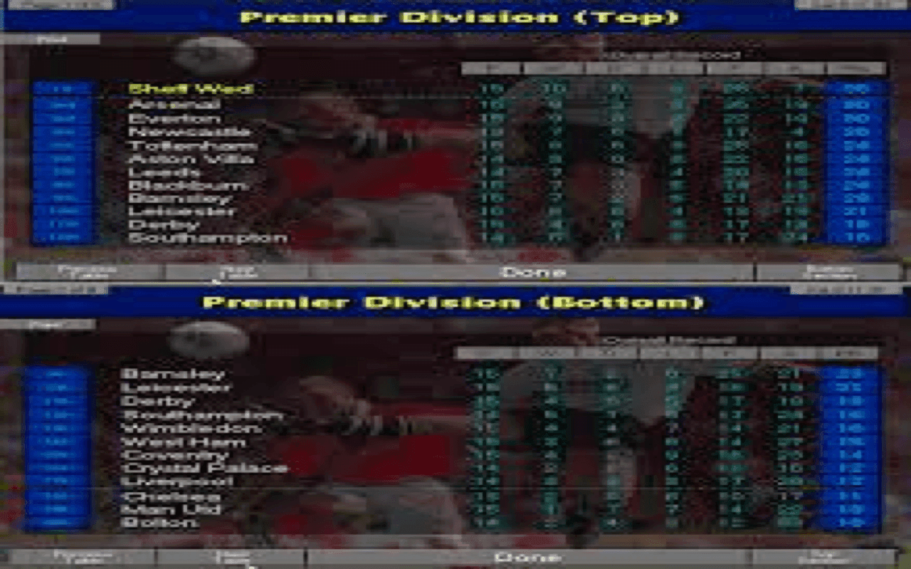 Gameplay screen of Championship Manager: Season 97/98 (6/8)