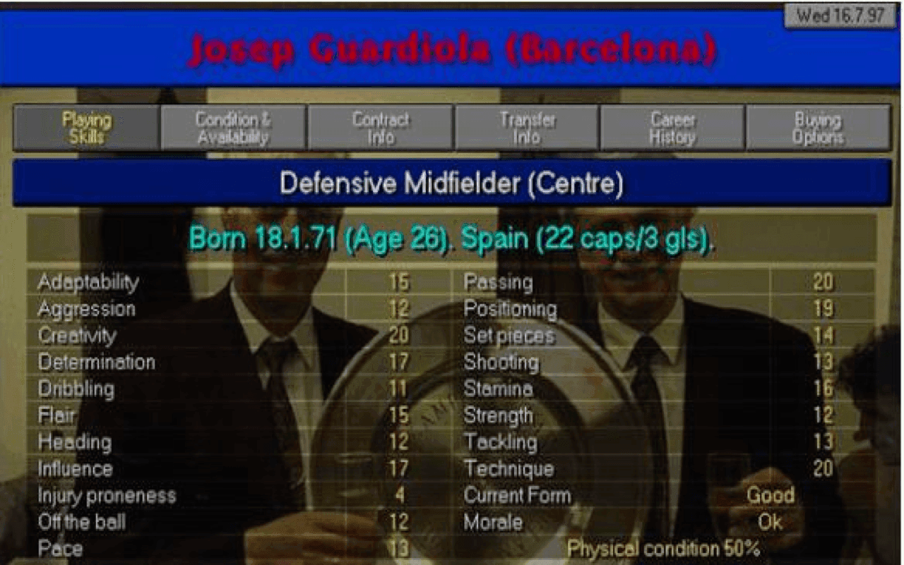 Gameplay screen of Championship Manager: Season 97/98 (7/8)