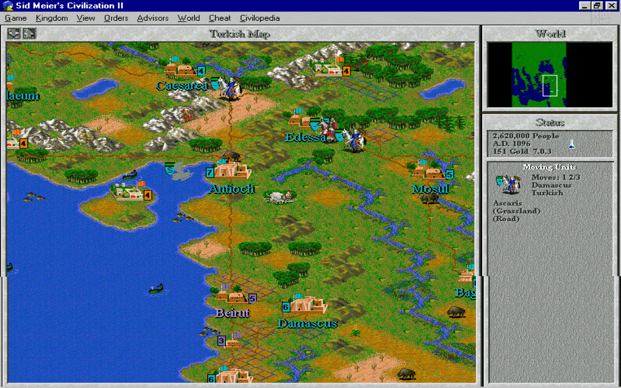 Gameplay screen of Sid Meier's Civilization II: Conflicts in Civilization (5/8)