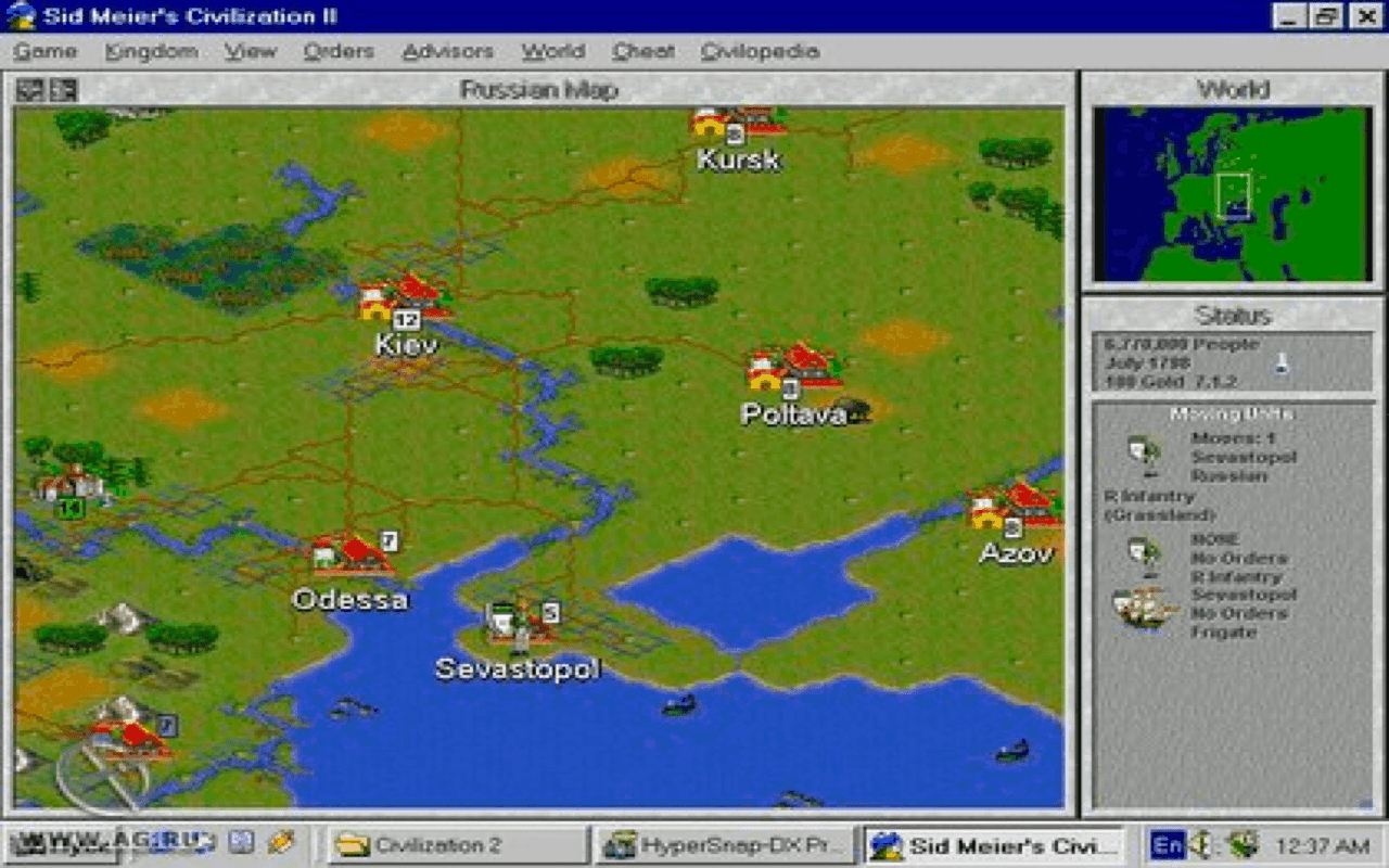 Gameplay screen of Sid Meier's Civilization II: Conflicts in Civilization (7/8)