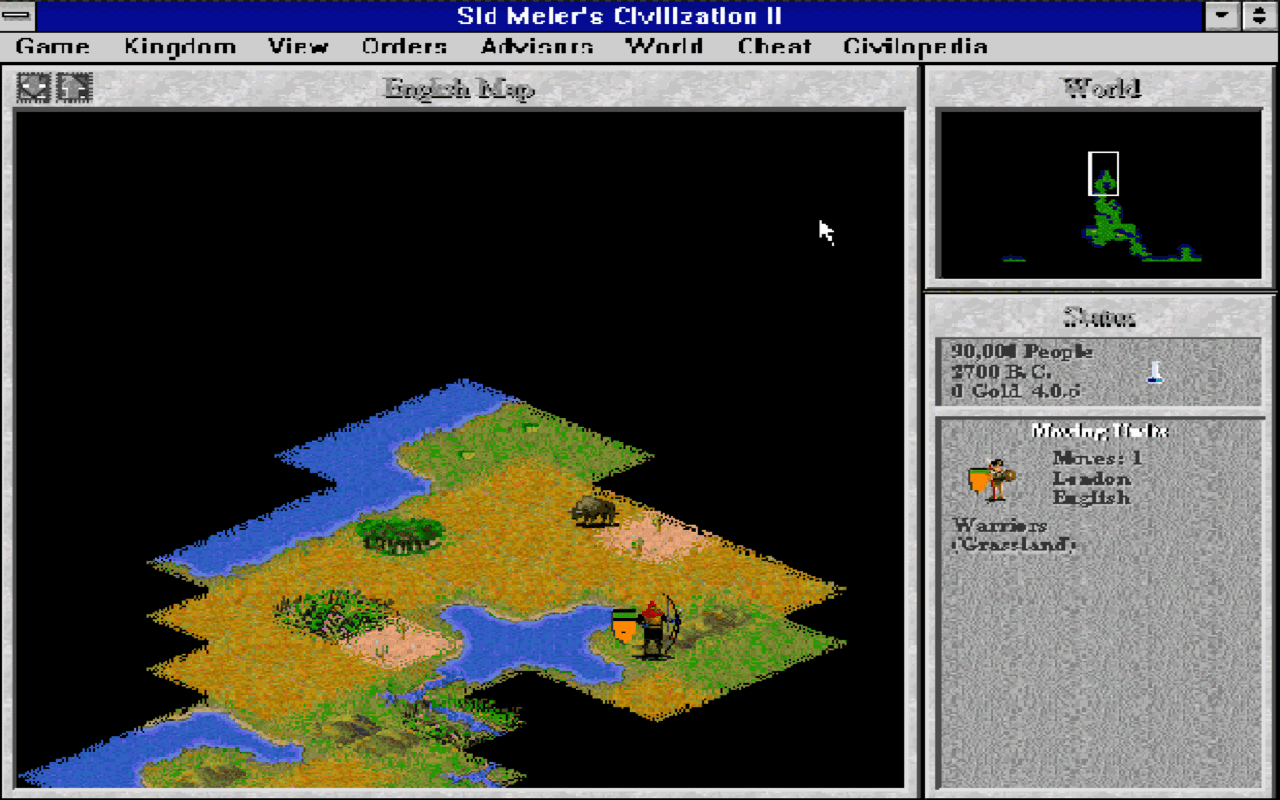 Gameplay screen of Sid Meier's Civilization II (2/8)