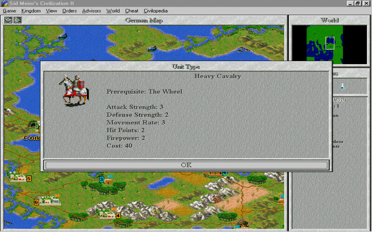 Gameplay screen of Sid Meier's Civilization II (4/8)