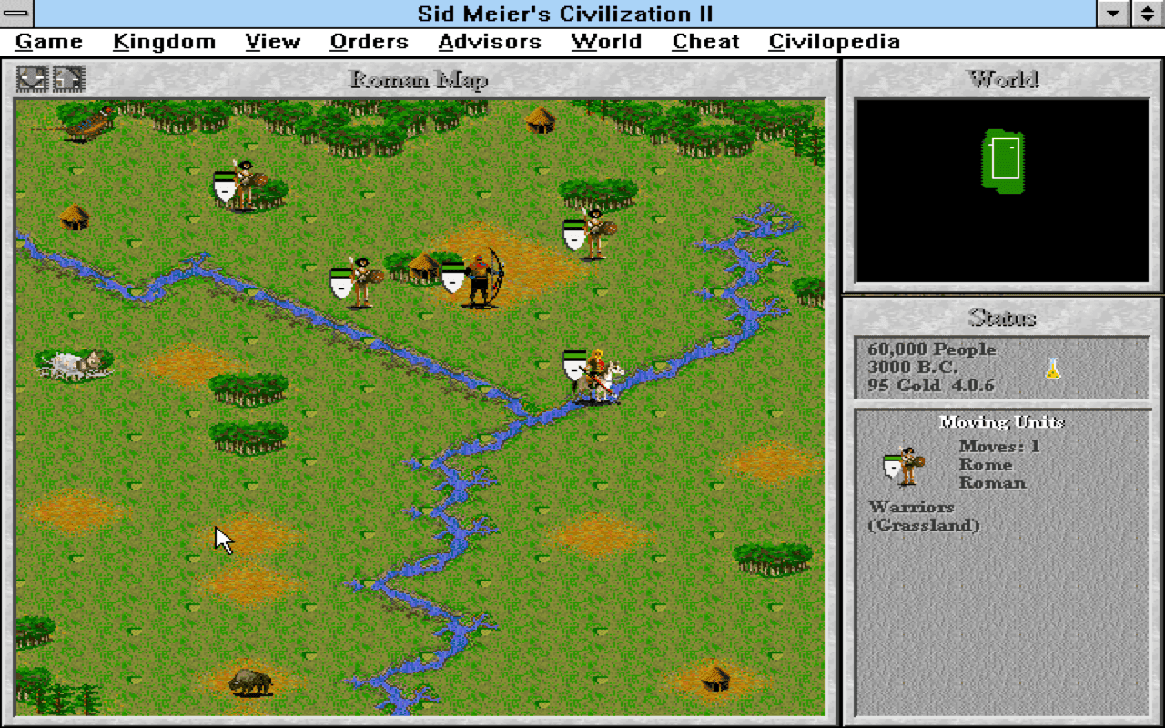 Gameplay screen of Sid Meier's Civilization II (1/8)