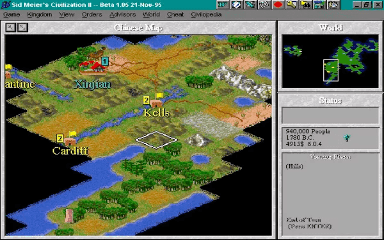 Gameplay screen of Sid Meier's Civilization II (7/8)