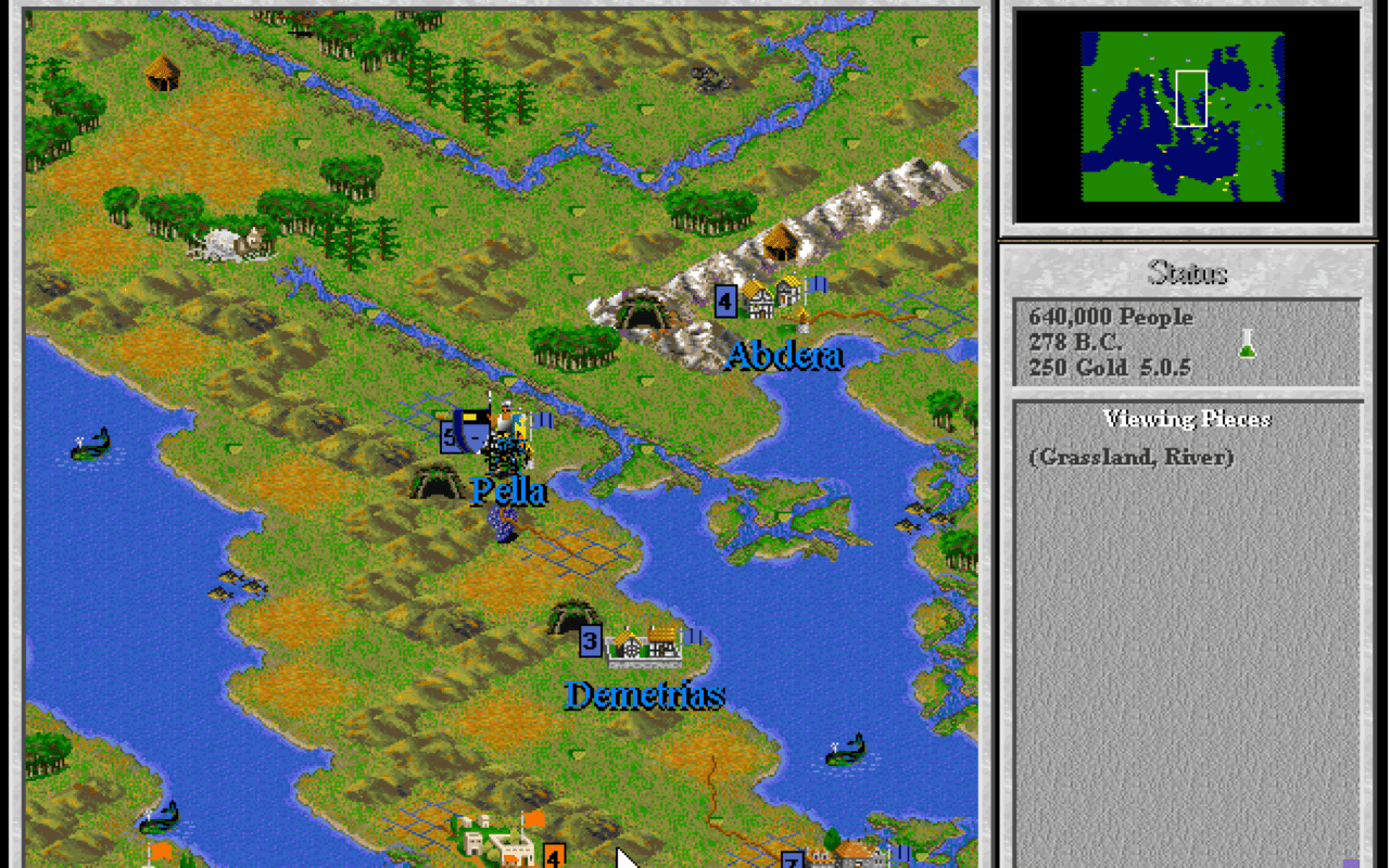 Gameplay screen of Sid Meier's Civilization II (3/8)