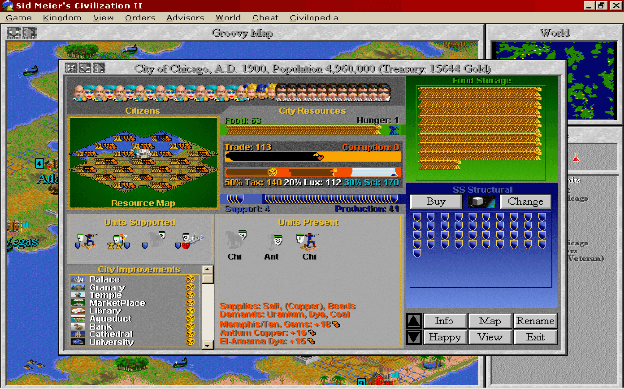 Gameplay screen of Sid Meier's Civilization II (6/8)