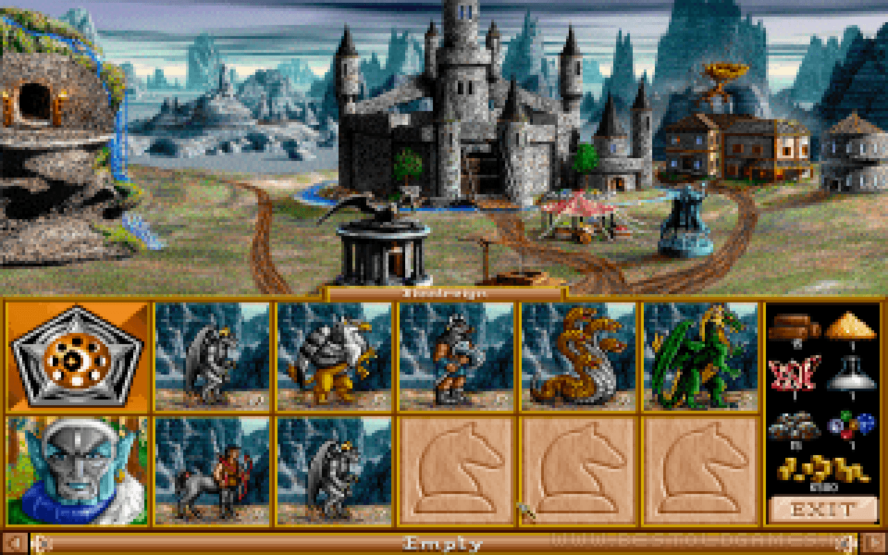 Gameplay screen of Heroes of Might and Magic II: The Succession Wars (1/8)