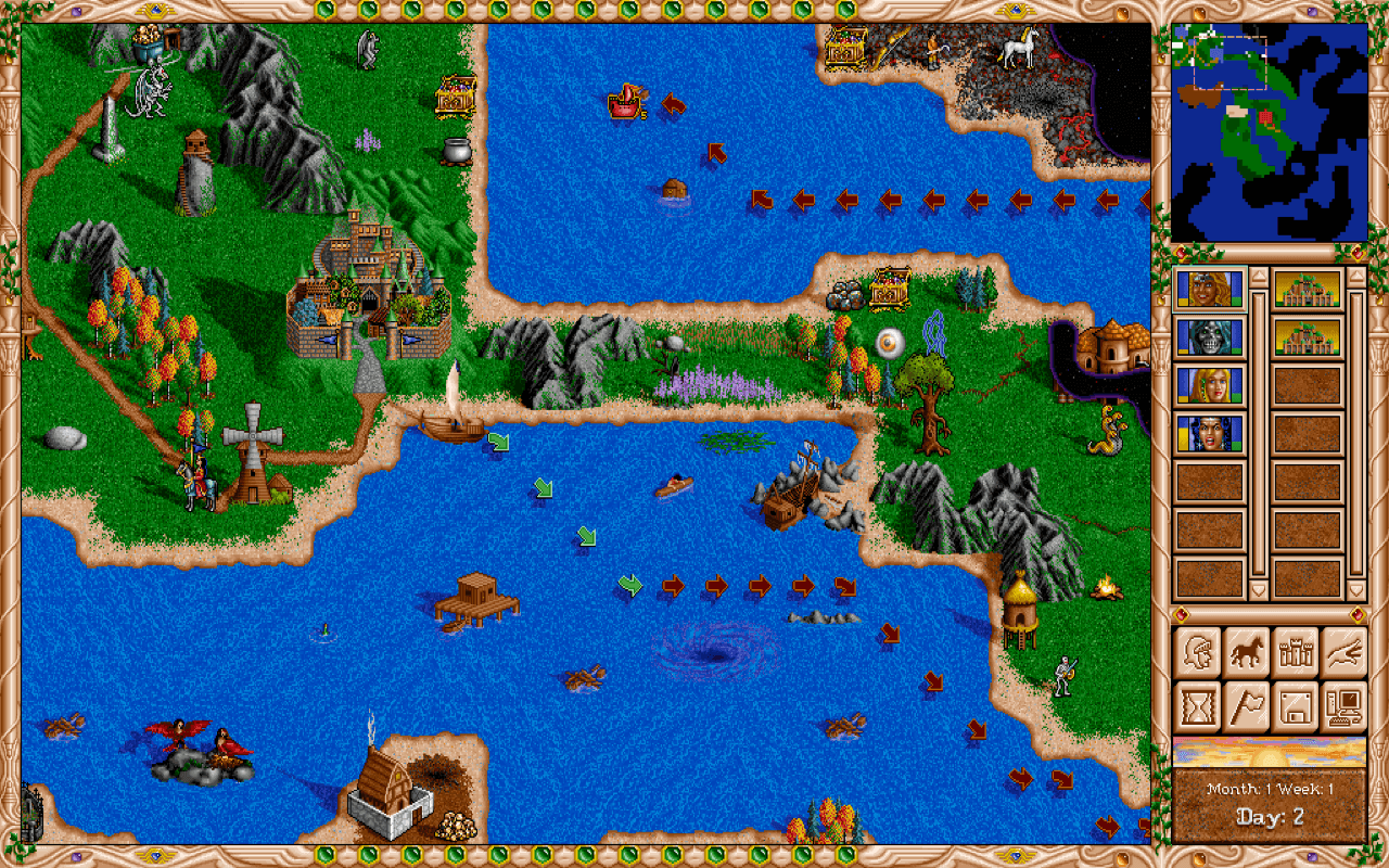 Gameplay screen of Heroes of Might and Magic II: The Succession Wars (2/8)