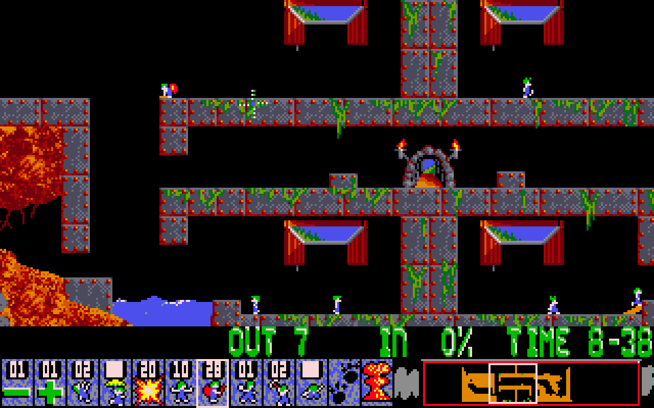 Gameplay screen of Lemmings (2/8)