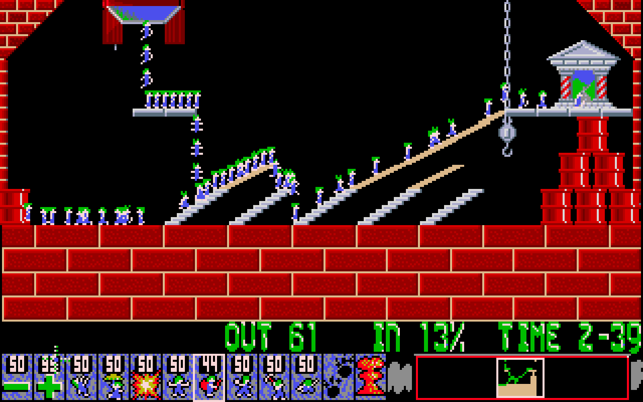 Gameplay screen of Lemmings (1/8)