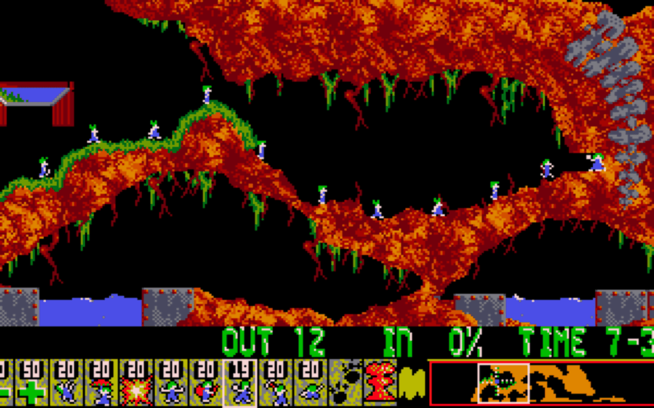 Gameplay screen of Lemmings (6/8)
