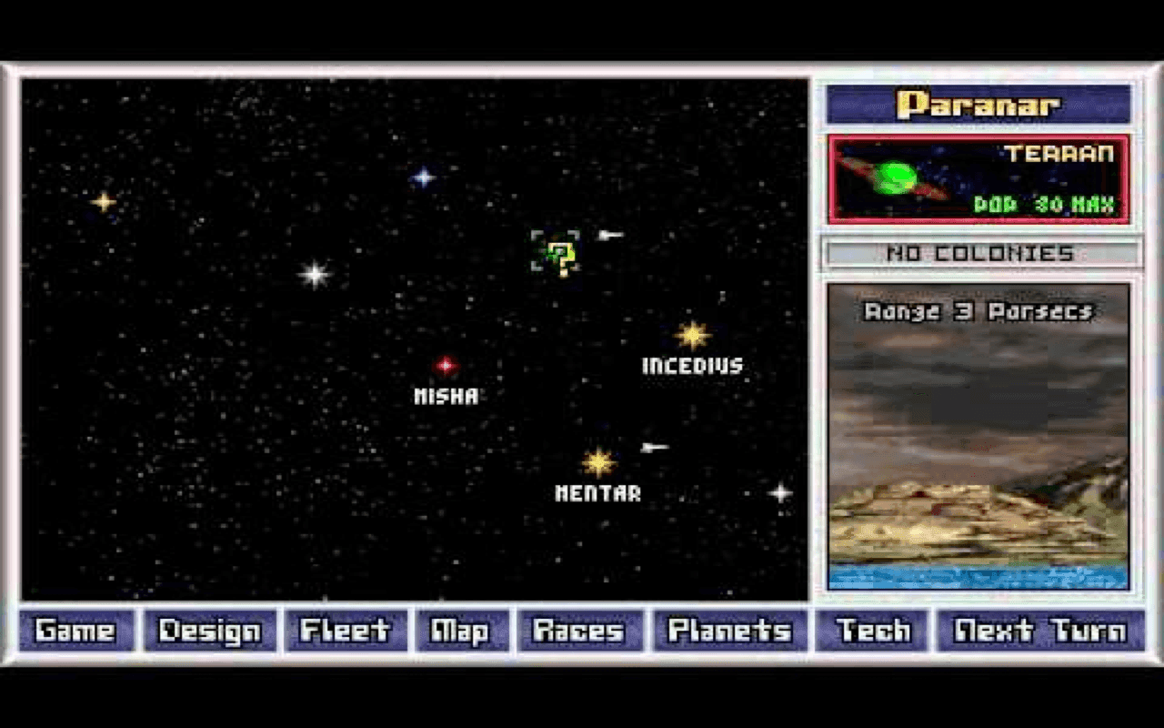 Gameplay screen of Master of Orion (7/8)