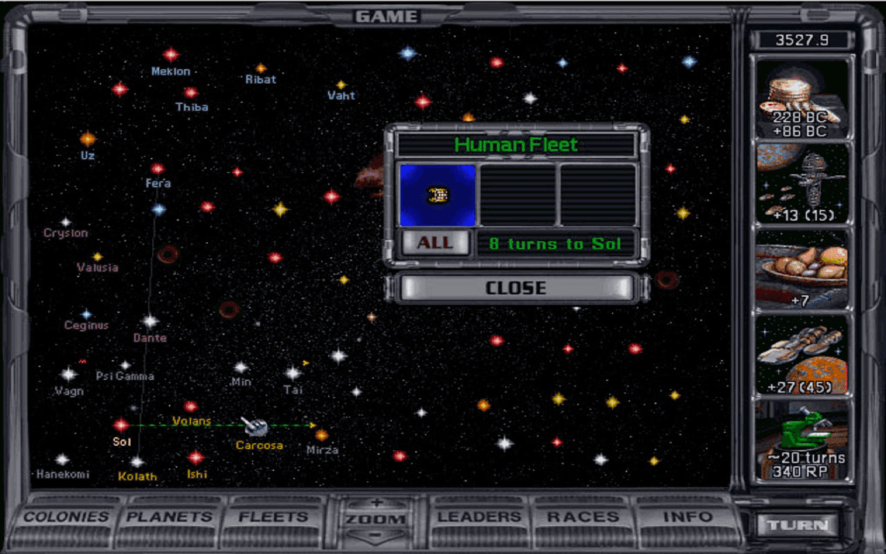 Gameplay screen of Master of Orion II: Battle at Antares (4/8)