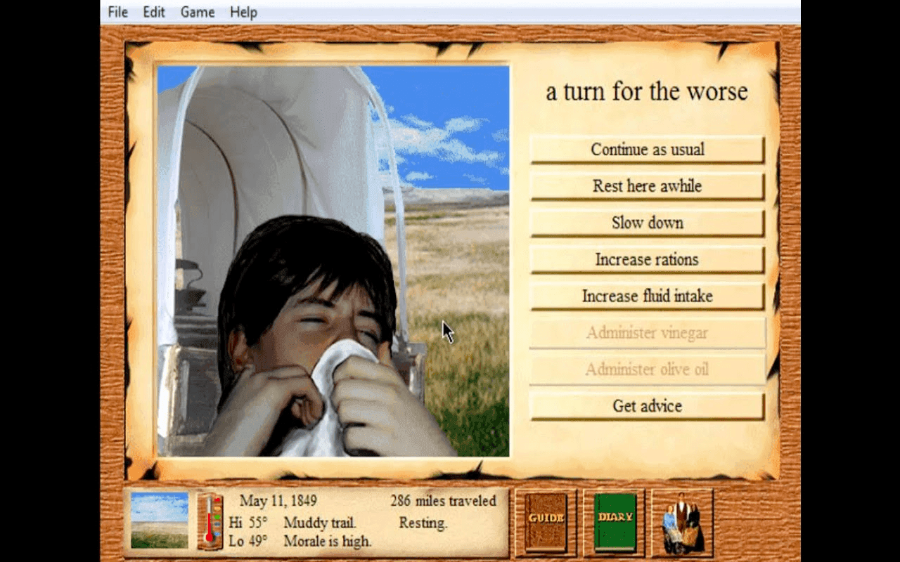 Gameplay screen of Oregon Trail II (1/8)