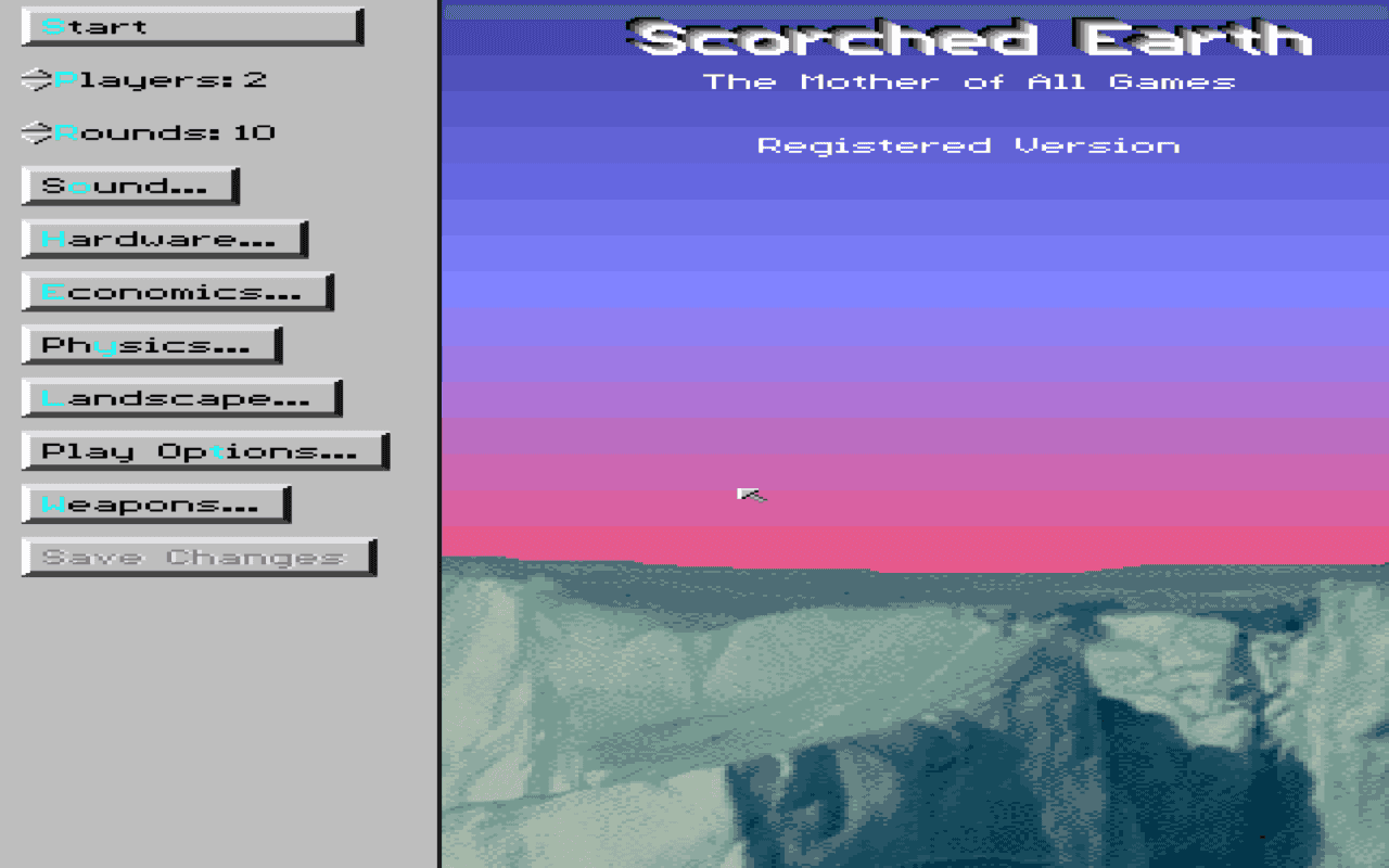 Gameplay screen of Scorched Earth (7/8)