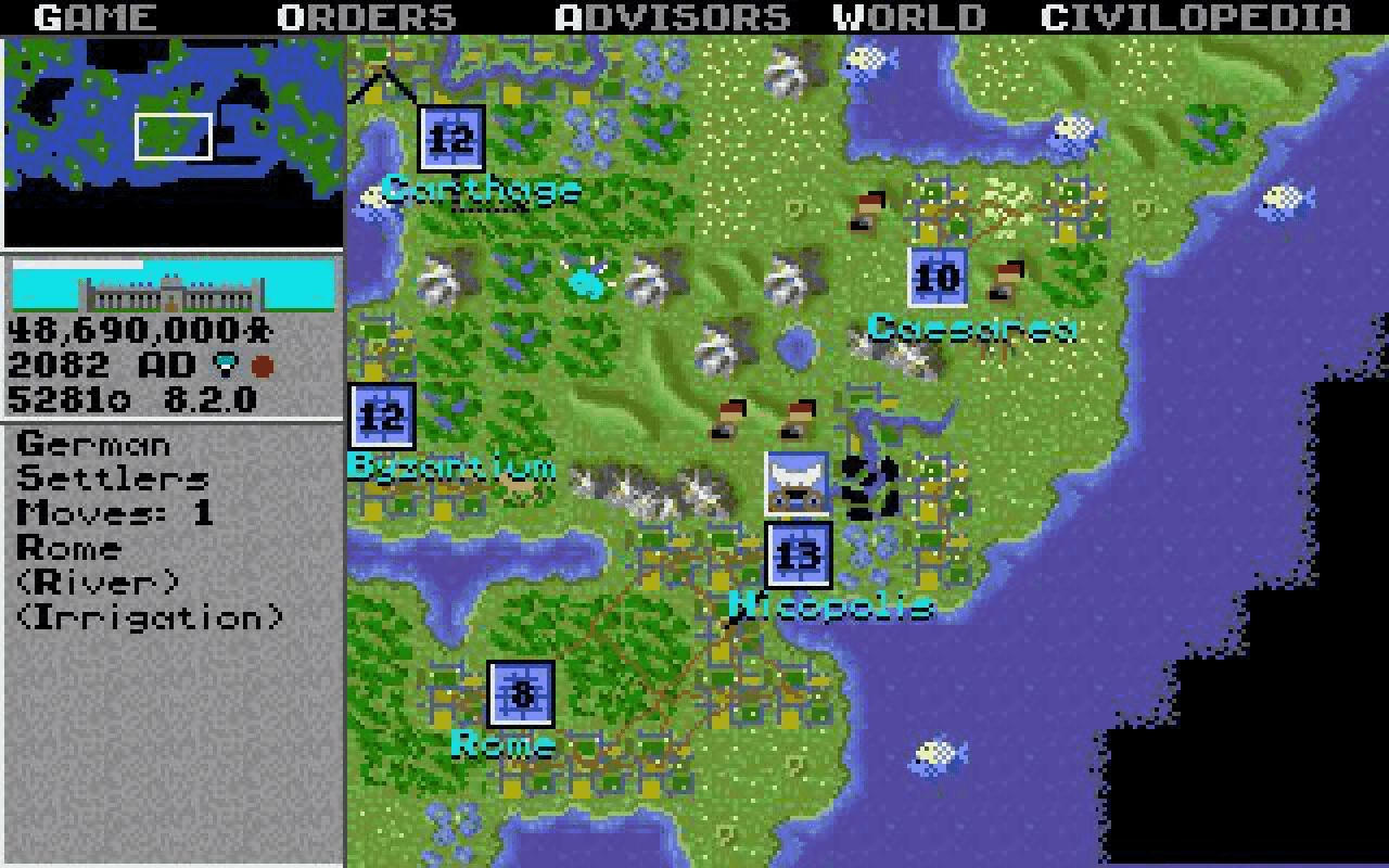 Gameplay screen of Sid Meier's Civilization (7/8)