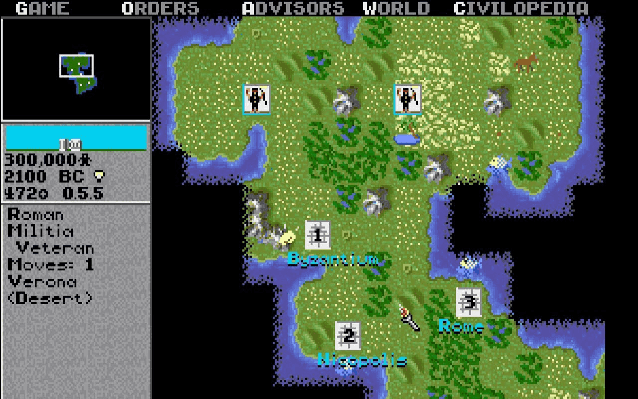Gameplay screen of Sid Meier's Civilization (8/8)