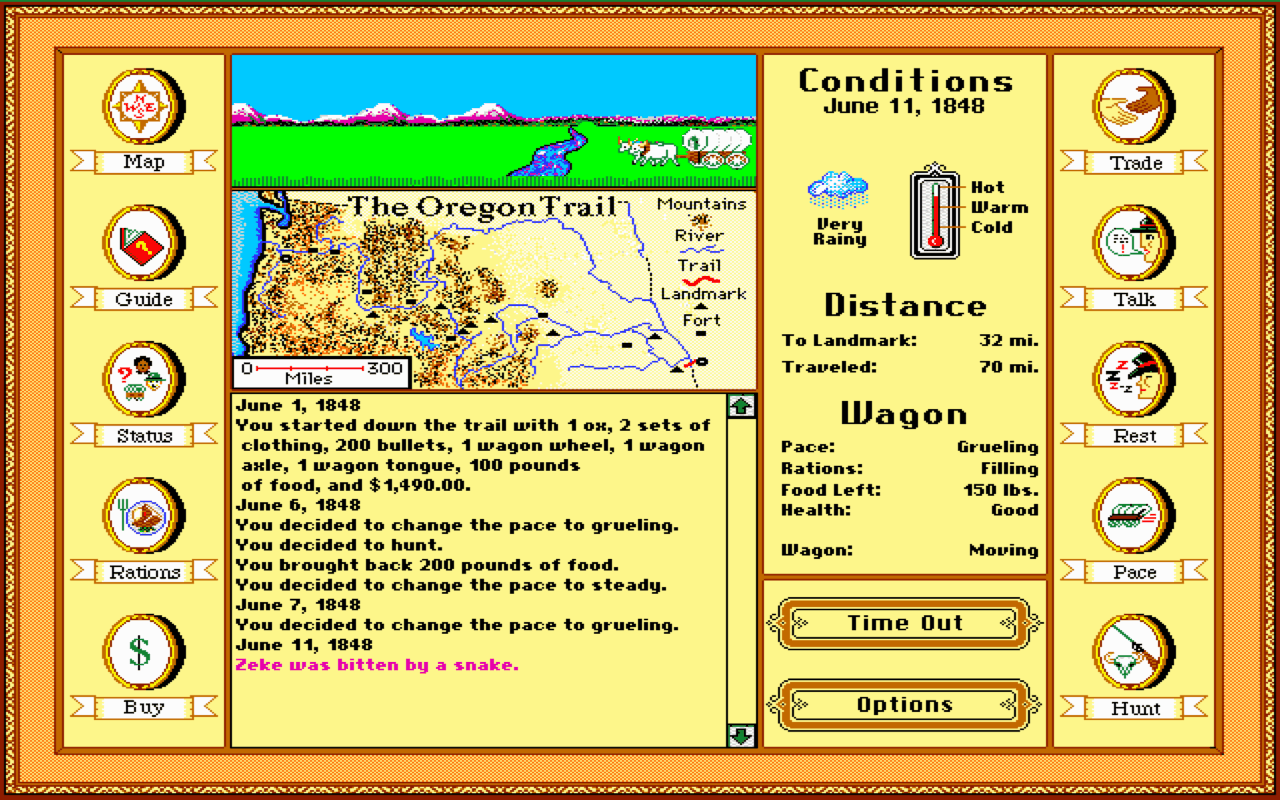 Gameplay screen of The Oregon Trail Deluxe (4/8)