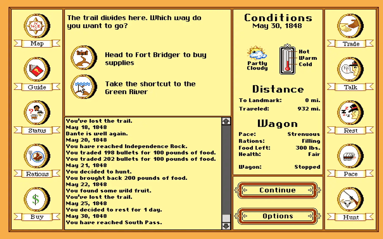 Gameplay screen of The Oregon Trail Deluxe (7/8)