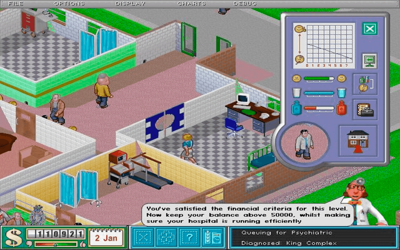 Gameplay screen of Theme Hospital (3/8)