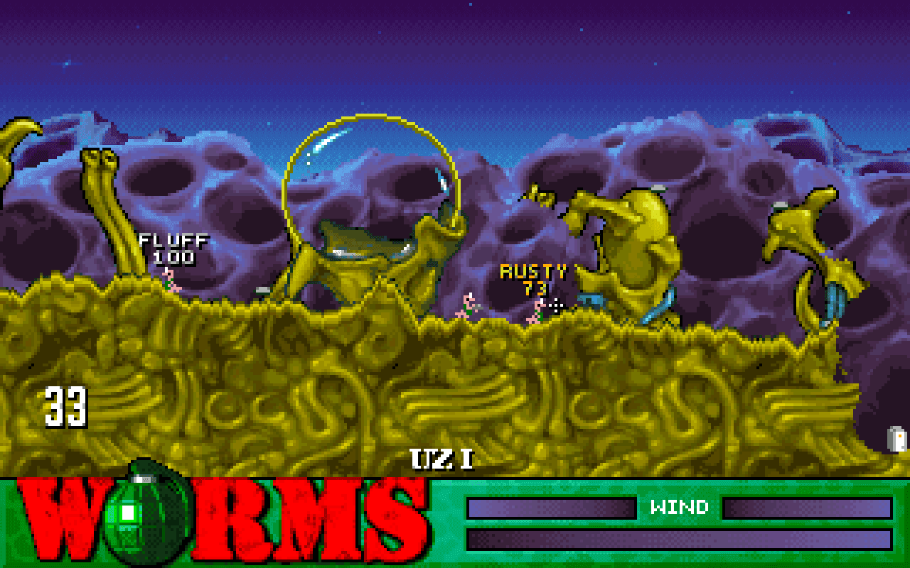 Gameplay screen of Worms (1/8)