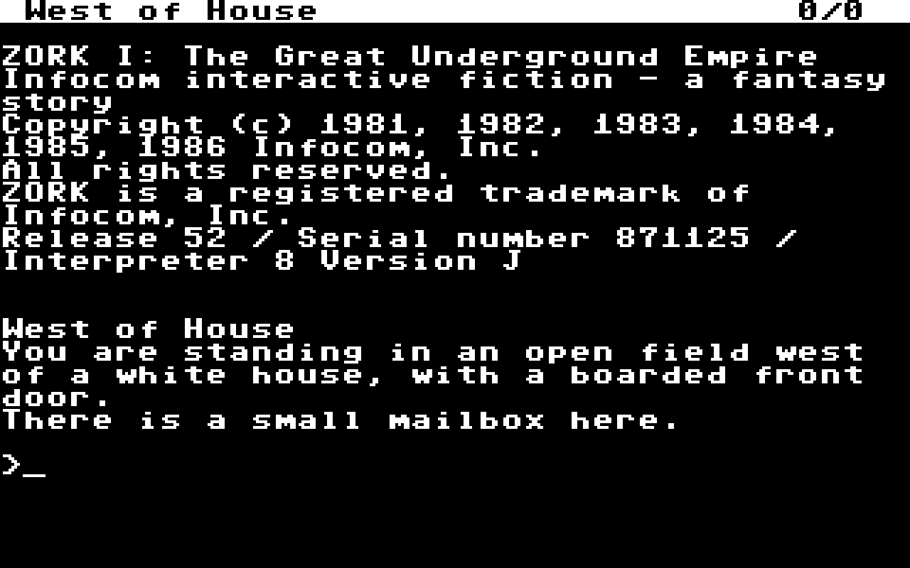 Gameplay screen of Zork: The Great Underground Empire (1/4)