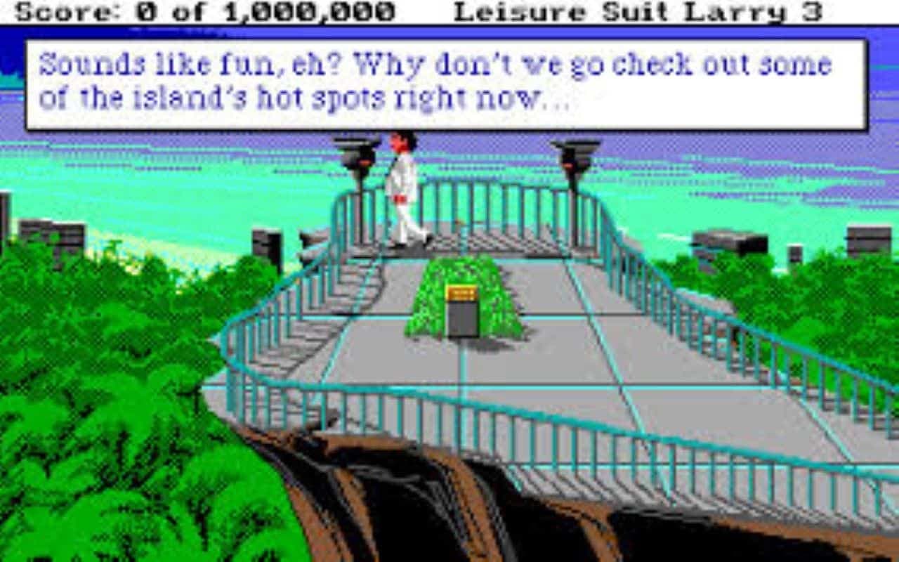 Gameplay screen of Leisure Suit Larry III: Passionate Patti in Pursuit of the Pulsating Pectorals (4/4) Gameplay screen of Leisure Suit Larry III: Passionate Patti in Pursuit of the Pulsating Pectorals (4/4)