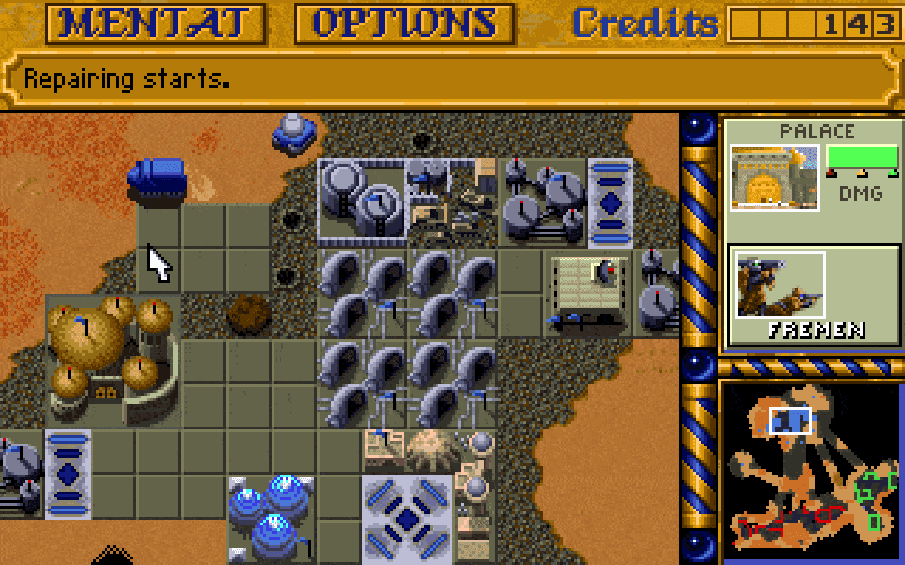 Gameplay screen of Dune II: The Building of a Dynasty (8/8) Gameplay screen of Dune II: The Building of a Dynasty (8/8)