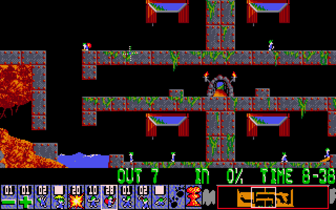 Gameplay screen of Lemmings (2/8) Gameplay screen of Lemmings (2/8)