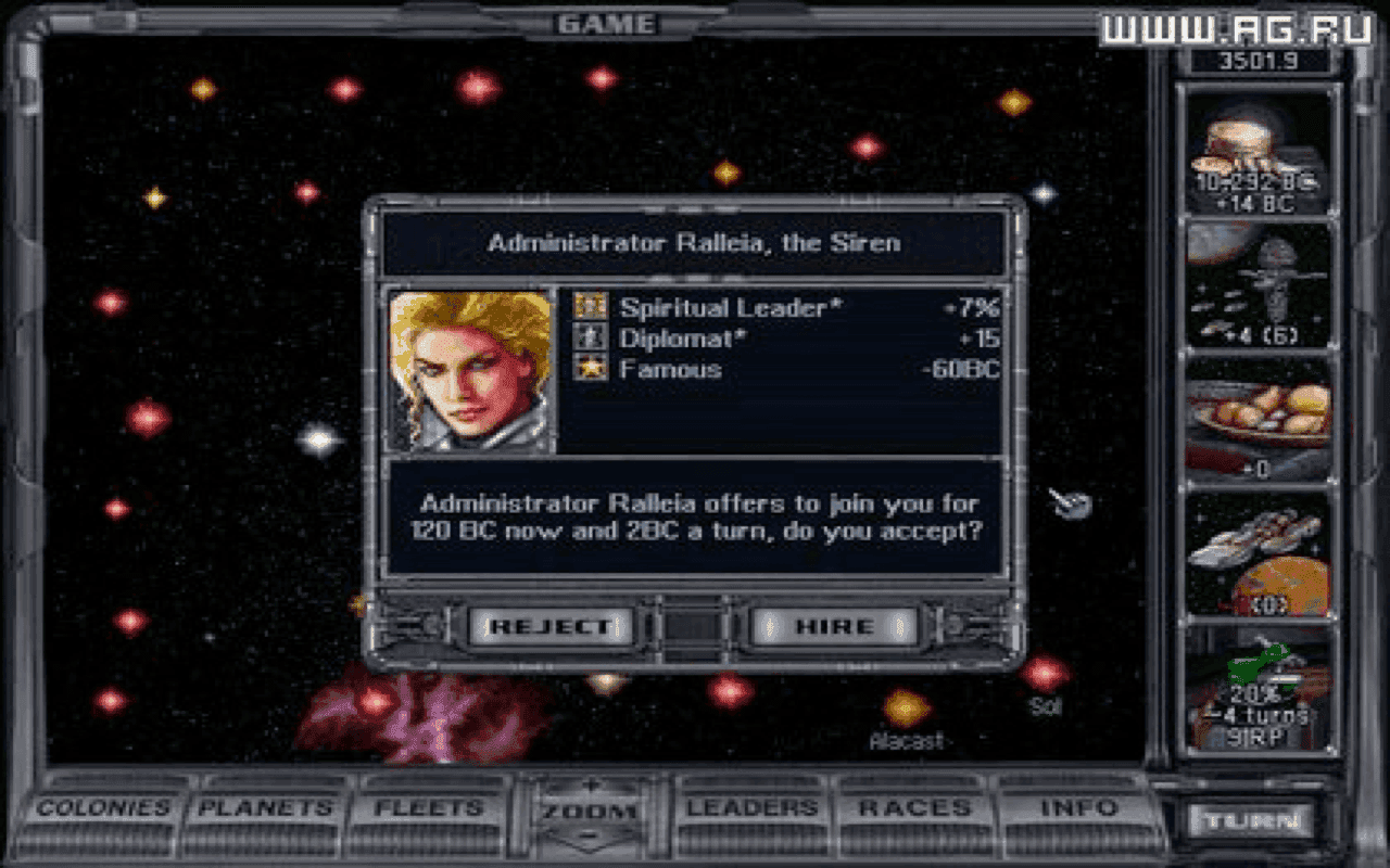 Gameplay screen of Master of Orion II: Battle at Antares (5/8) Gameplay screen of Master of Orion II: Battle at Antares (5/8)