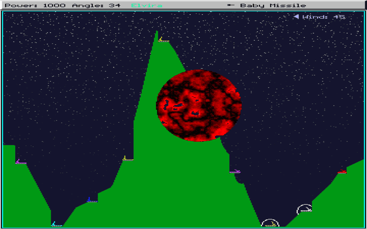 Gameplay screen of Scorched Earth (3/8) Gameplay screen of Scorched Earth (3/8)