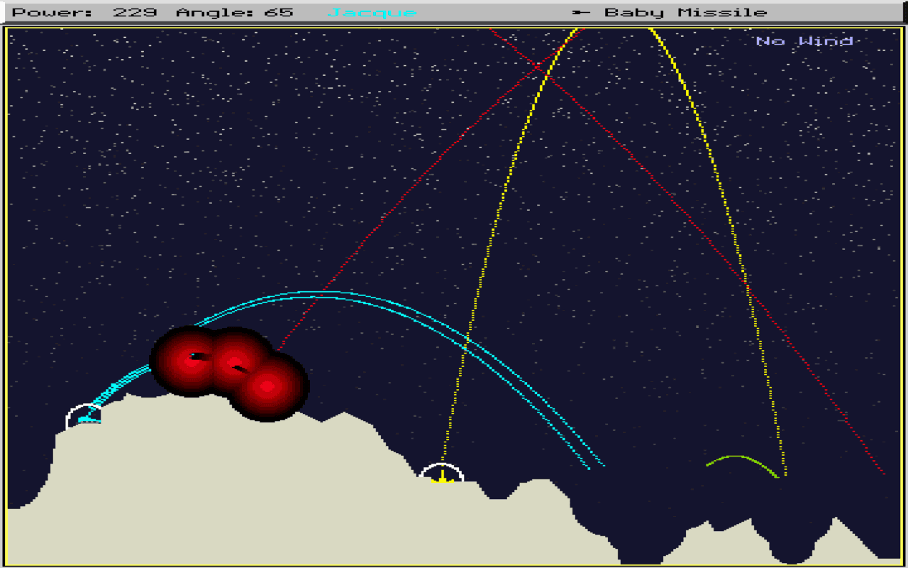 Gameplay screen of Scorched Earth (4/8) Gameplay screen of Scorched Earth (4/8)