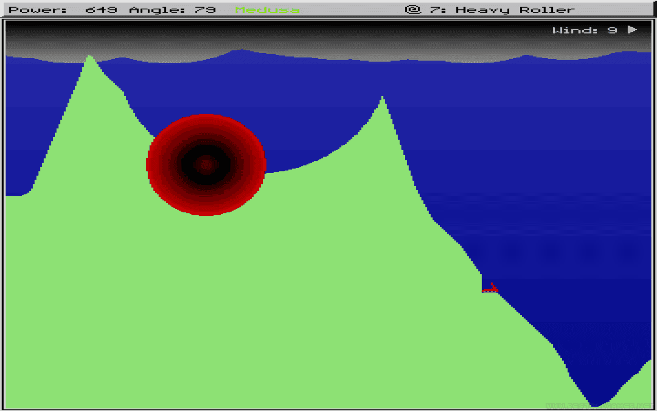 Gameplay screen of Scorched Earth (2/8) Gameplay screen of Scorched Earth (2/8)
