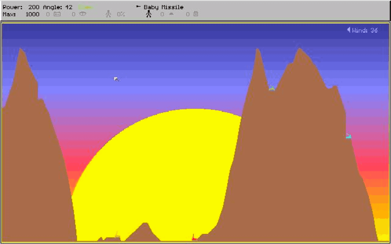 Gameplay screen of Scorched Earth (5/8) Gameplay screen of Scorched Earth (5/8)