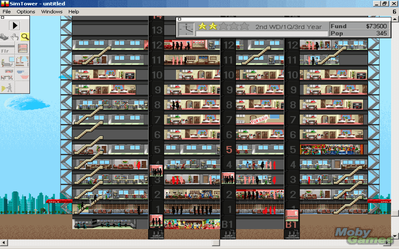 Gameplay screen of SimTower: The Vertical Empire (3/8) Gameplay screen of SimTower: The Vertical Empire (3/8)