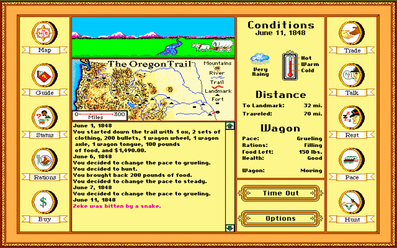 Gameplay screen of The Oregon Trail Deluxe (4/8) Gameplay screen of The Oregon Trail Deluxe (4/8)