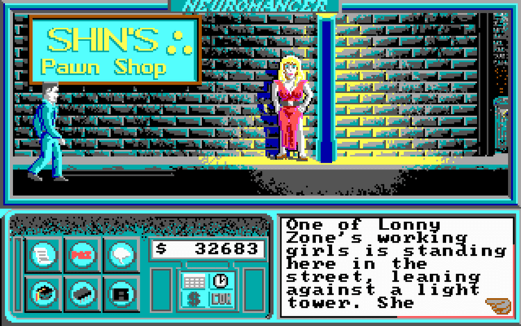 Gameplay screen of Neuromancer (2/8) Gameplay screen of Neuromancer (2/8)