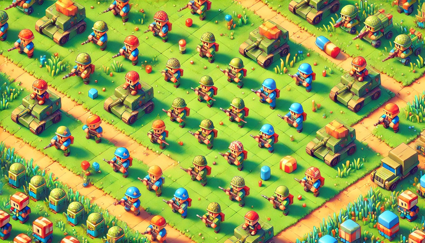 Cartoonish pixel troops assembling Cartoonish pixel troops assembling