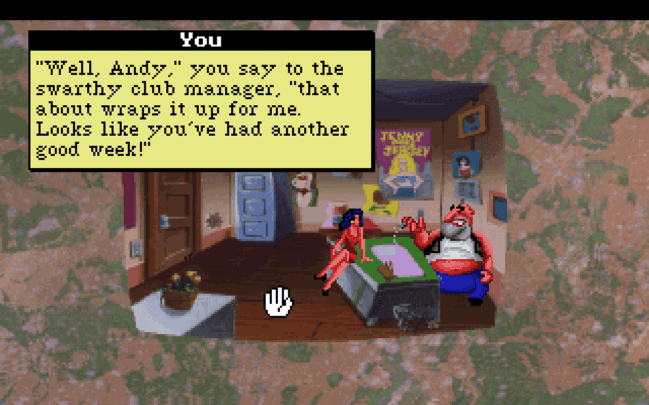 Gameplay screen of Leisure Suit Larry 5: Passionate Patti Does a Little Undercover Work (3/8) Gameplay screen of Leisure Suit Larry 5: Passionate Patti Does a Little Undercover Work (3/8)