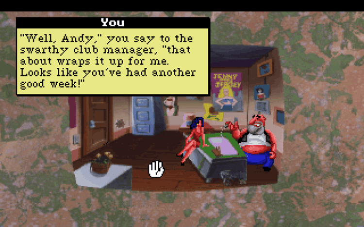 Gameplay screen of Leisure Suit Larry 5: Passionate Patti Does a Little Undercover Work (3/8) Gameplay screen of Leisure Suit Larry 5: Passionate Patti Does a Little Undercover Work (3/8)