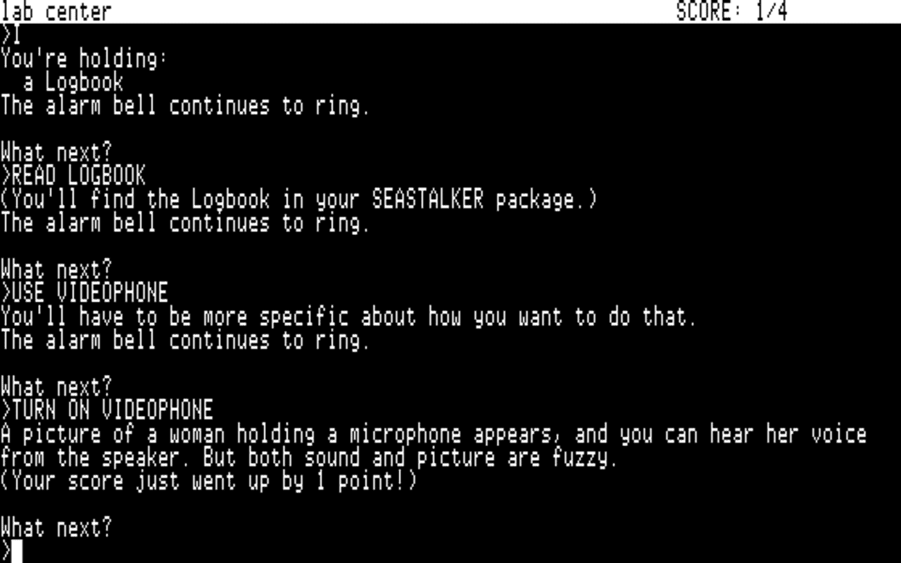 Gameplay screen of Seastalker (2/4) Gameplay screen of Seastalker (2/4)
