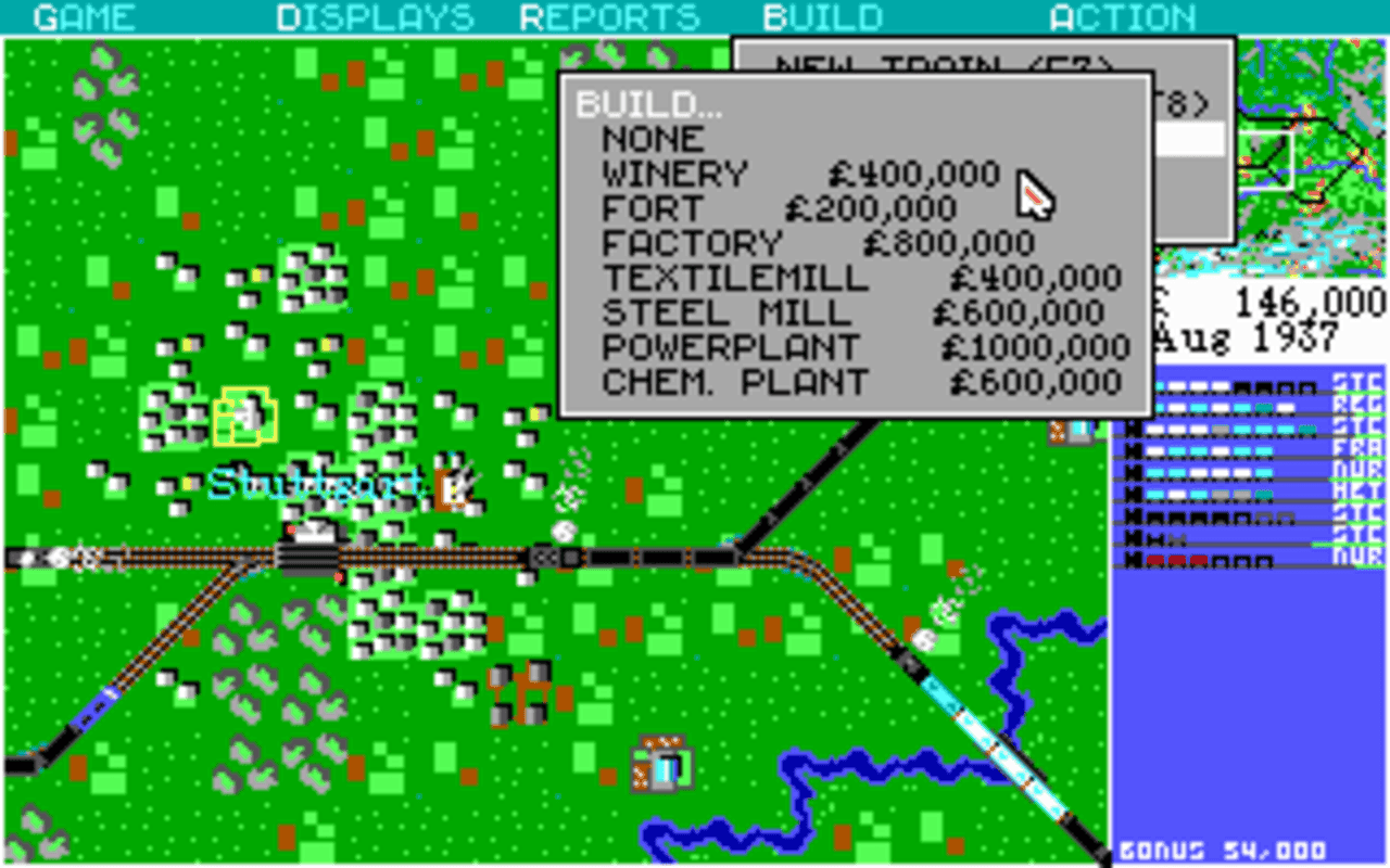 Gameplay screen of Sid Meier's Railroad Tycoon (6/8) Gameplay screen of Sid Meier's Railroad Tycoon (6/8)