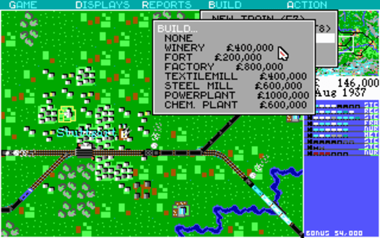 Gameplay screen of Sid Meier's Railroad Tycoon (6/8) Gameplay screen of Sid Meier's Railroad Tycoon (6/8)
