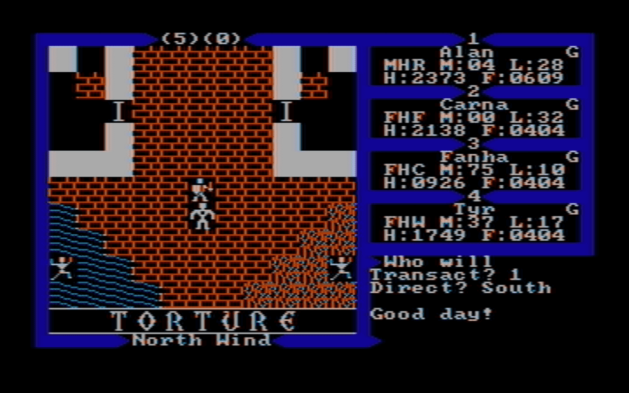 Gameplay screen of Exodus: Ultima III (6/8) Gameplay screen of Exodus: Ultima III (6/8)