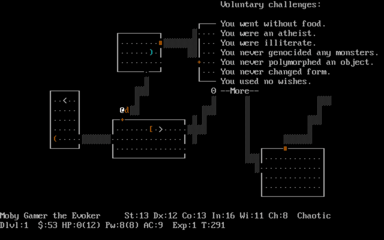 Gameplay screen of NetHack (8/8) Gameplay screen of NetHack (8/8)