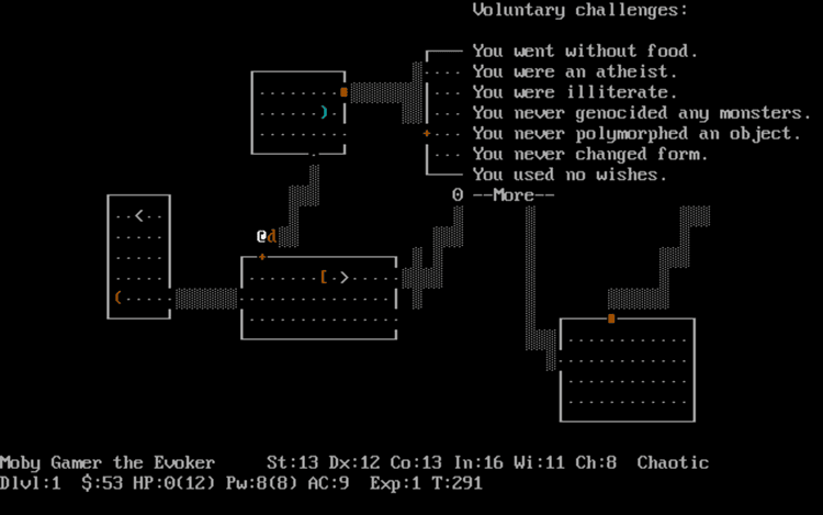 Gameplay screen of NetHack (8/8) Gameplay screen of NetHack (8/8)