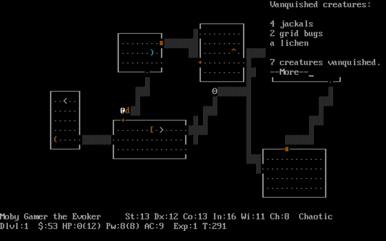 Gameplay screen of NetHack (7/8) Gameplay screen of NetHack (7/8)