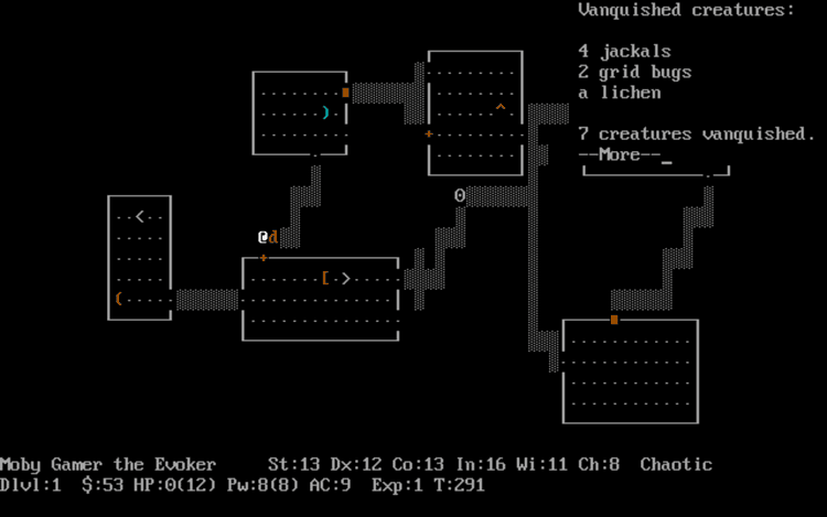 Gameplay screen of NetHack (7/8) Gameplay screen of NetHack (7/8)